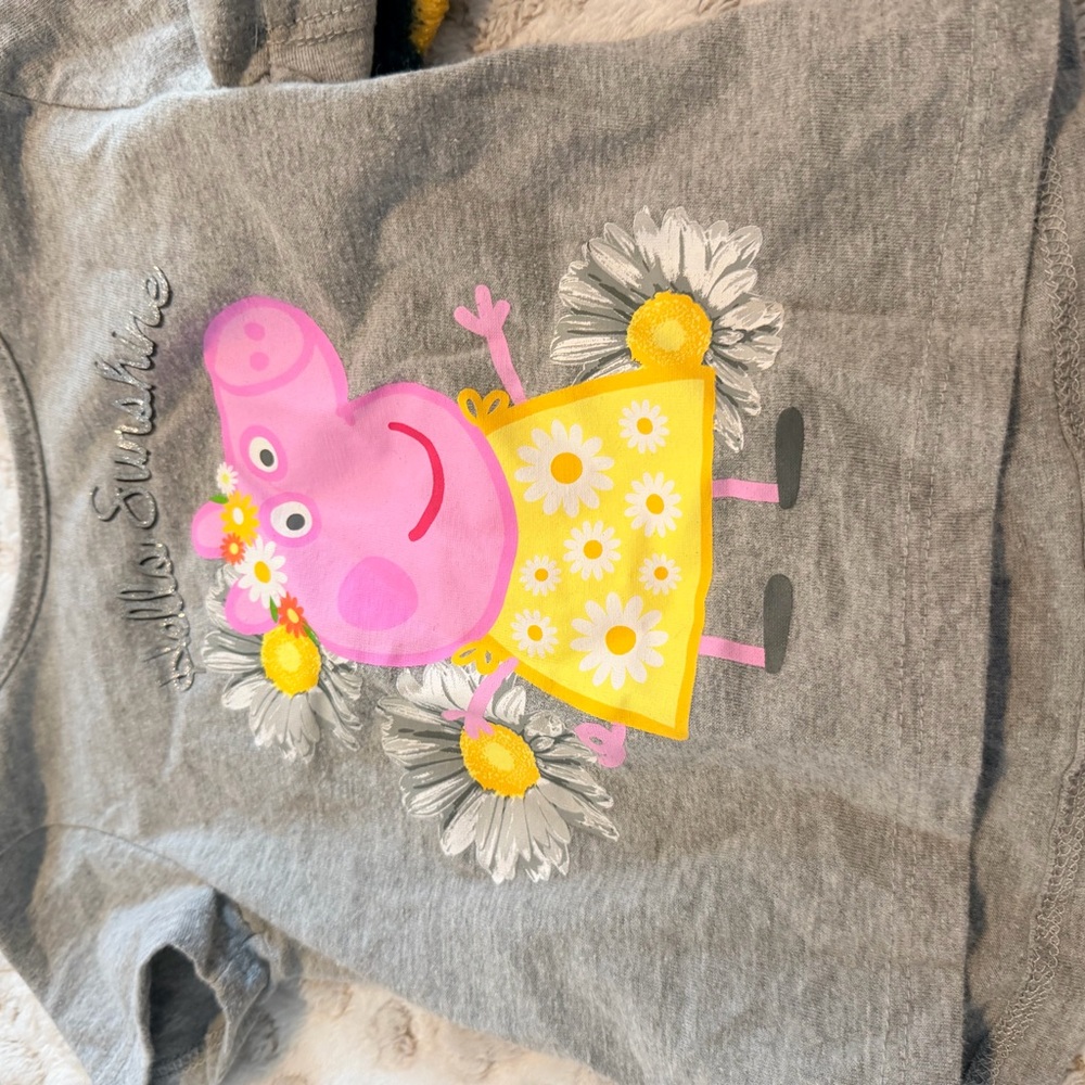 Gray Kids Shirt with Pink Character and Yellow Accents